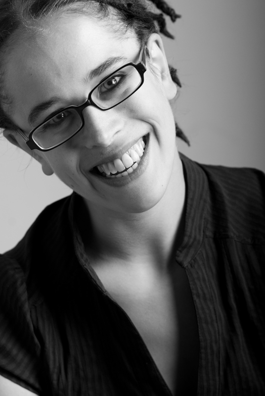 black and white self-portrait of Claudia Hansen